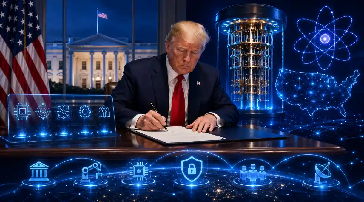 President Donald Trump signing a quantum technology executive order to strengthen U.S. leadership in quantum technologies