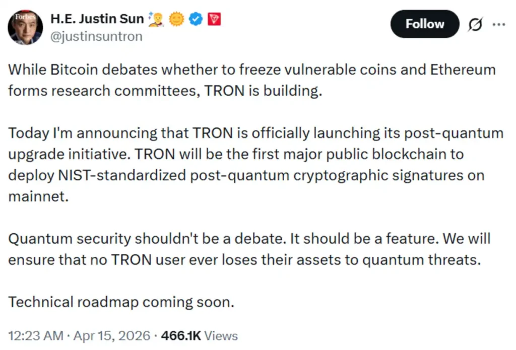 TRON founder's announcement.