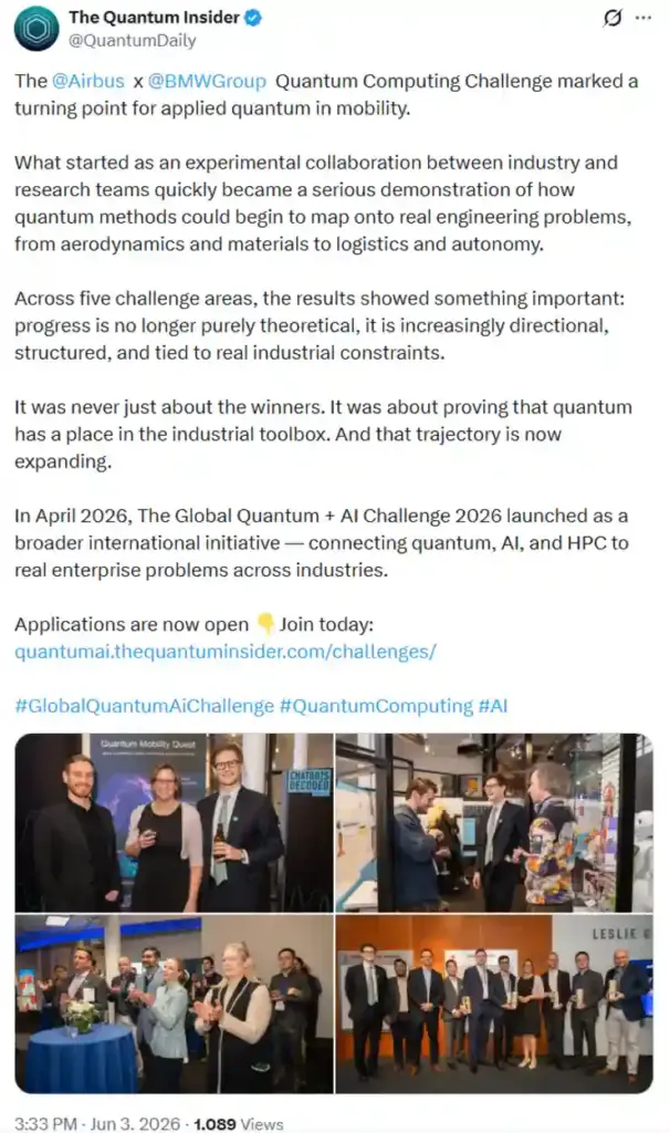 Reporting on The Global Quantum + AI Challenge 2026.
