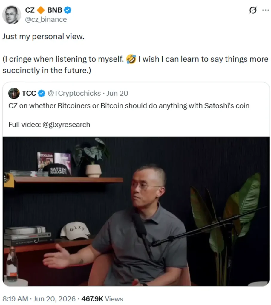 Binance founder sharing his views.