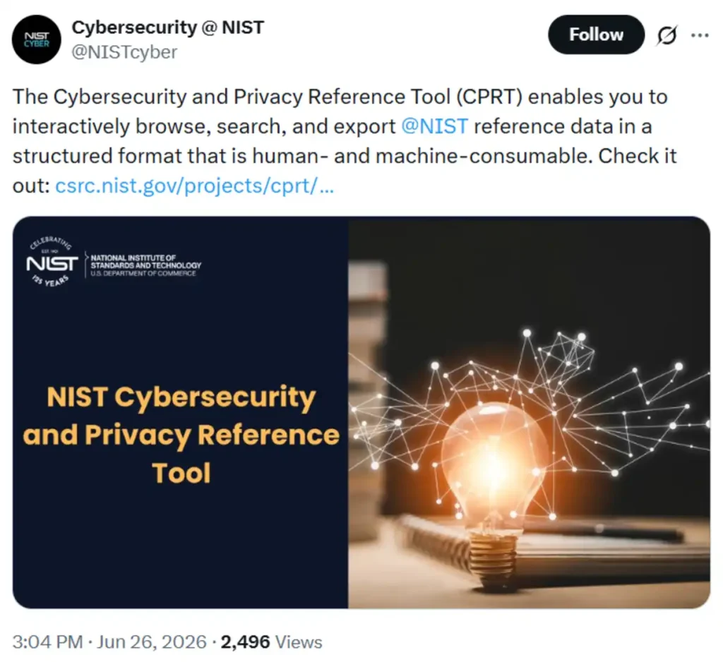 Announcing the Cybersecurity and Privacy Reference Tool (CPRT).