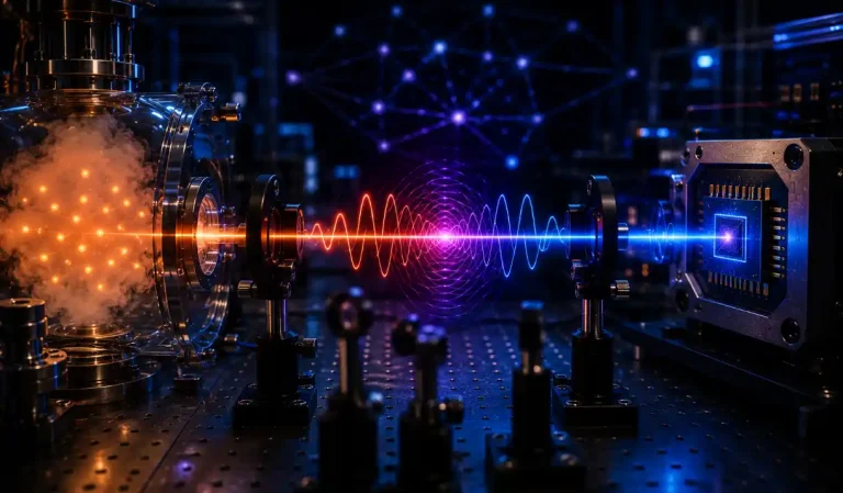 A Warm Atom Cloud and a Cold Quantum Dot, Emitting Identical Photons